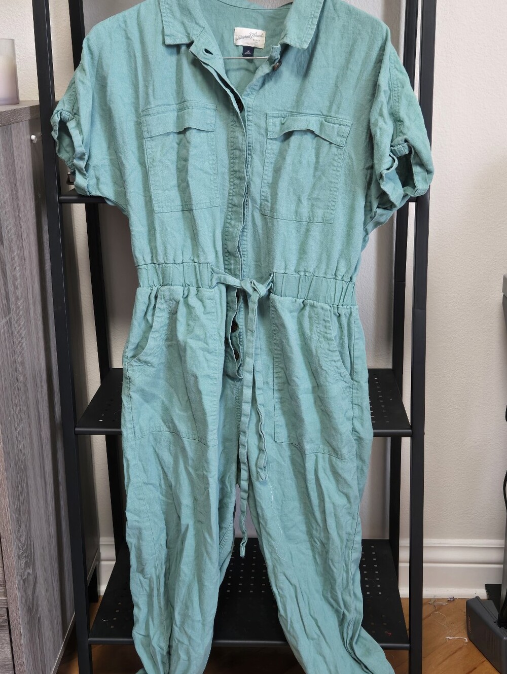​Universal Thread Green Linen-Blend Utility Jumpsuit — Size 10